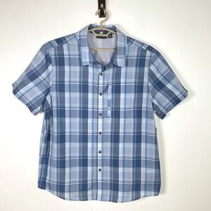 Free Country Mens XXL Plaid Poplin‎ Yarn Dye Short Sleeve Shirt Denim TR